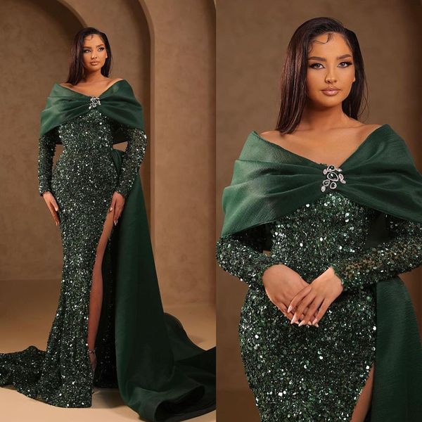 dark green off shoulder prom dresses beading sequined party dresses side split glitter custom made evening dress, Black;red
dark green off shoulder prom dresses beading sequined party dresses side split glitter custom made evening dress, Black;red
