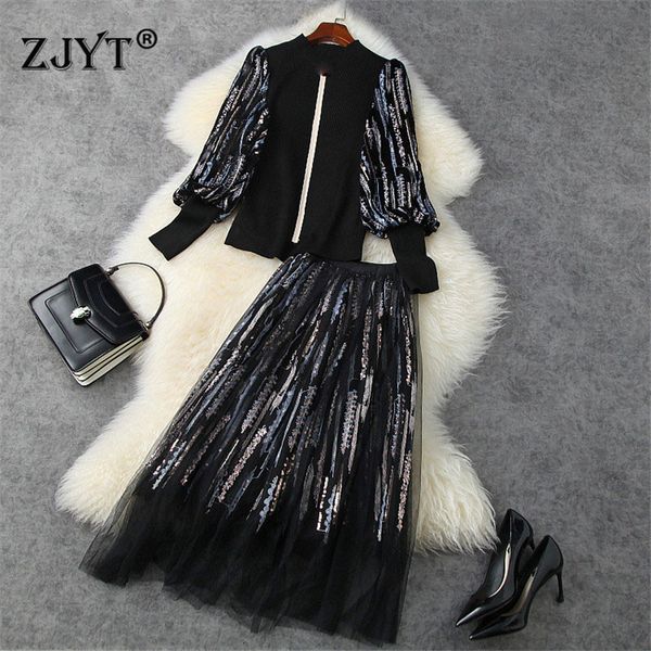 two piece dress fashion women's fall winter 2 piece dress set runway designer lantern sleeve sequined knit with mesh skirt suit party o, White
two piece dress fashion women's fall winter 2 piece dress set runway designer lantern sleeve sequined knit with mesh skirt suit party o, White