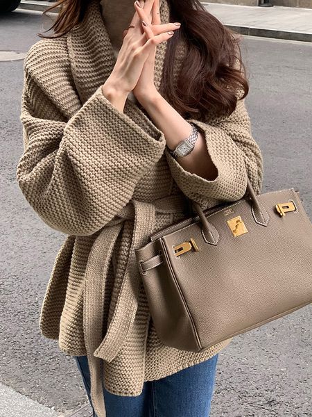 women's knits tees autumn lazy knitted jacket highend sense of niche temperament was thin soft waxy laceup sweater cardigan women d1438, White
women's knits tees autumn lazy knitted jacket highend sense of niche temperament was thin soft waxy laceup sweater cardigan women d1438, White