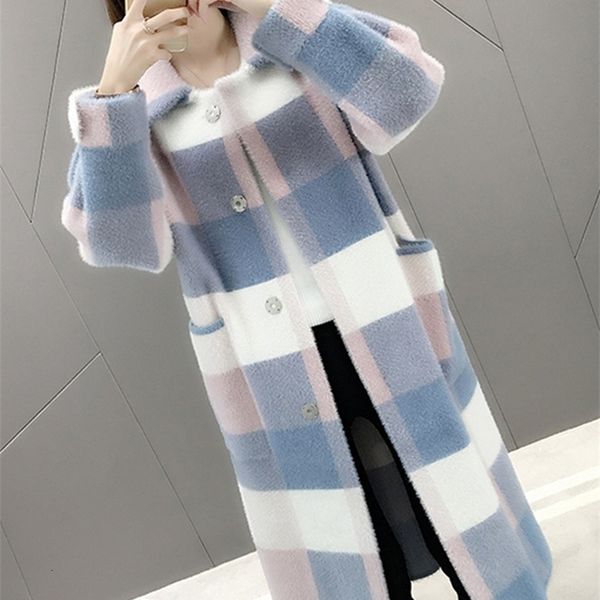 women's knits tee long knitted faux mink fur coat plaid cardigan jacket 230403, White
women's knits tee long knitted faux mink fur coat plaid cardigan jacket 230403, White