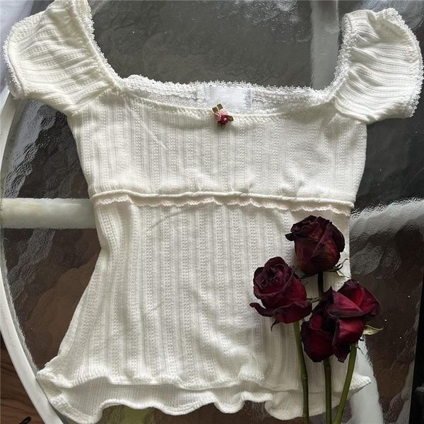 women's tshirt maemukilabe fairy grunge clothes y2k bow knitted crop lace trim off shoulder short sleeve t shirt women kawaii sweet tee, White
women's tshirt maemukilabe fairy grunge clothes y2k bow knitted crop lace trim off shoulder short sleeve t shirt women kawaii sweet tee, White