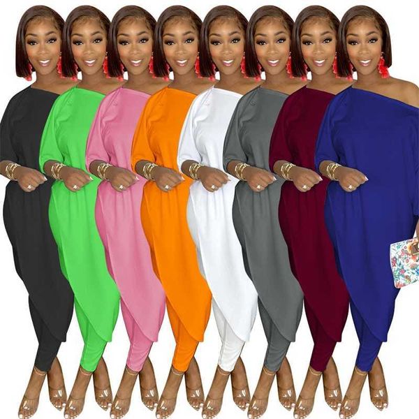 designer women two piece pants set tracksuits popular loose solid slant shoulder solid color outfits, White
designer women two piece pants set tracksuits popular loose solid slant shoulder solid color outfits, White