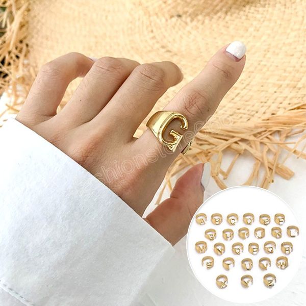 hollow a-z letter rings gold color metal adjustable opening ring initials name alphabet female party wide trendy jewelry, Silver
hollow a-z letter rings gold color metal adjustable opening ring initials name alphabet female party wide trendy jewelry, Silver