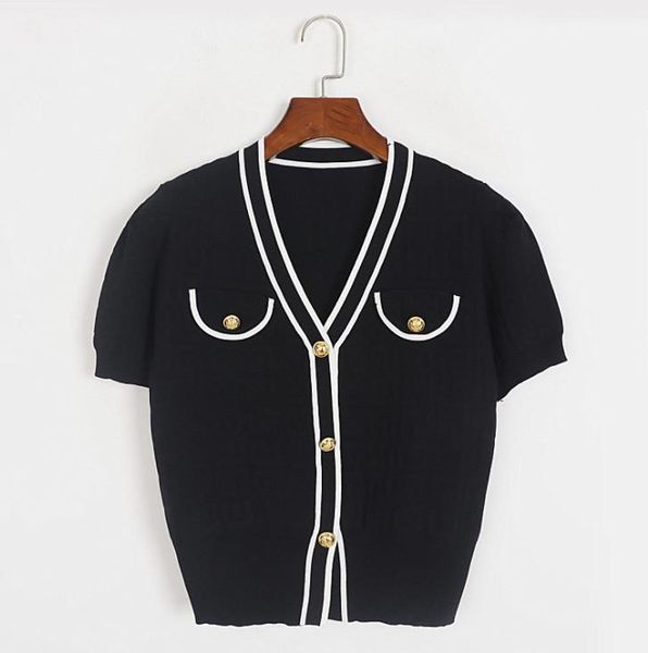 316 2023 milan runway women's sweaters spring summer brand same style sweater short sleeve v neck white pink black cardigan striped wom, White;black
316 2023 milan runway women's sweaters spring summer brand same style sweater short sleeve v neck white pink black cardigan striped wom, White;black