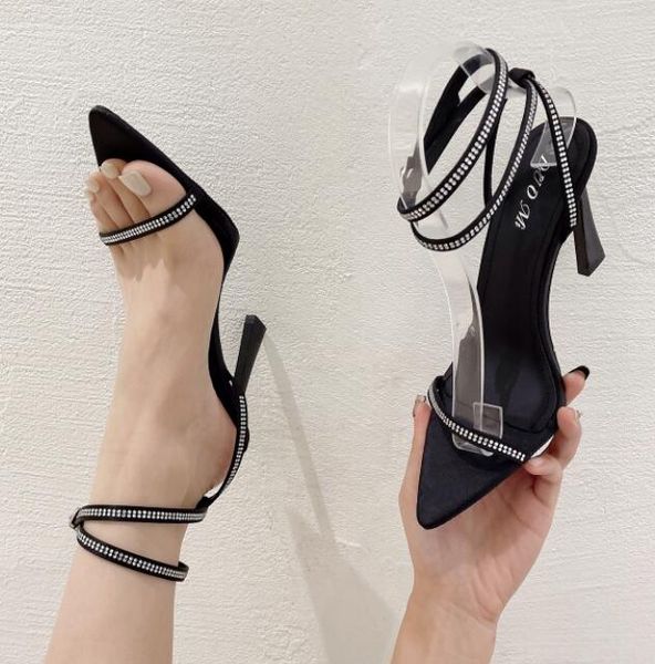 pointed toe summer shoes women high heels sandals sequin crystal cross-tied sandalias narrow band designer party pumps, Black
pointed toe summer shoes women high heels sandals sequin crystal cross-tied sandalias narrow band designer party pumps, Black