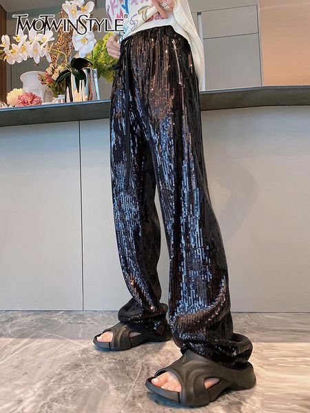 women's shorts twotyle casual spring fashion wide leg pants for women high waist patchwork sequins trousers female clothing style 23040, White;black
women's shorts twotyle casual spring fashion wide leg pants for women high waist patchwork sequins trousers female clothing style 23040, White;black