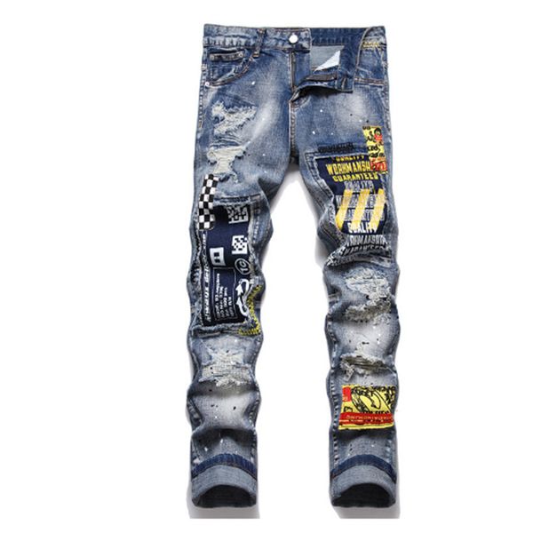 mens designer jeans distressed slim pants ripped biker motorcycle denim for men fashion luxury jean mans pants embroidery patchwork 29-38, Blue
mens designer jeans distressed slim pants ripped biker motorcycle denim for men fashion luxury jean mans pants embroidery patchwork 29-38, Blue
