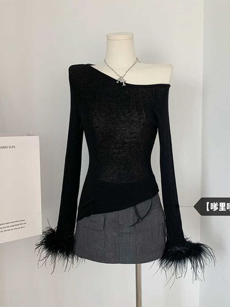 women 2023 autumn skew collar off shoulder thin section blouses solid color plush patchwork irregular clipping lady party, White
women 2023 autumn skew collar off shoulder thin section blouses solid color plush patchwork irregular clipping lady party, White