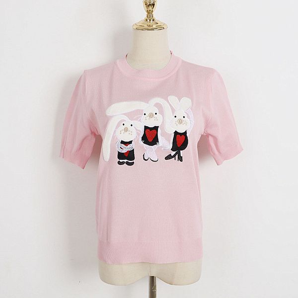 329 2023 summer brand same style sweater short sleeve pink white crew neck pullover fashion womens clothes womens dl, White;black
329 2023 summer brand same style sweater short sleeve pink white crew neck pullover fashion womens clothes womens dl, White;black