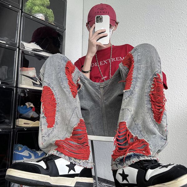 men's pants privathinker american high street jeans contrast color ripped loose fashion denim hip hop male brand trousers 230403, Black
men's pants privathinker american high street jeans contrast color ripped loose fashion denim hip hop male brand trousers 230403, Black