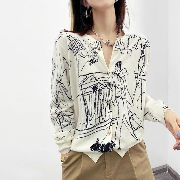 women's knits tees spring thin knitted graffiti cardigan korean style fashion elegant and chic fine imitation wool 230403, White
women's knits tees spring thin knitted graffiti cardigan korean style fashion elegant and chic fine imitation wool 230403, White