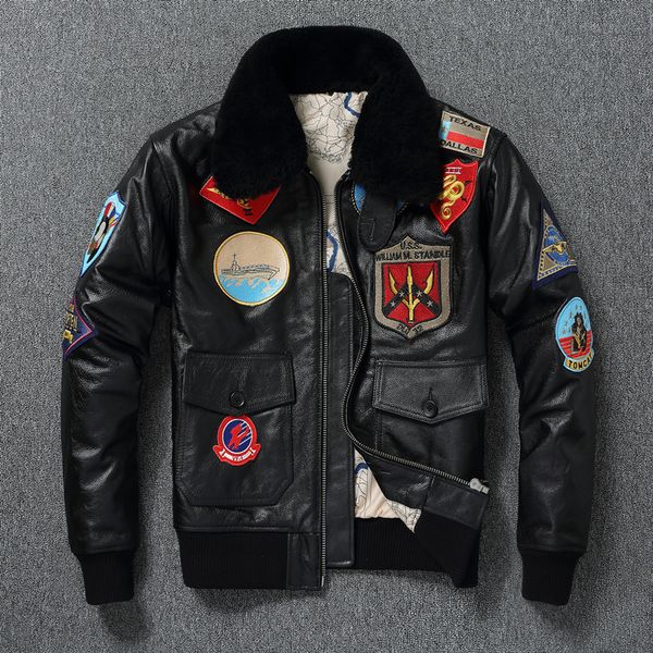 men's leather faux g1 bomber jacket 100 with fur collar lapel cotton same as tom 230404, Black
men's leather faux g1 bomber jacket 100 with fur collar lapel cotton same as tom 230404, Black