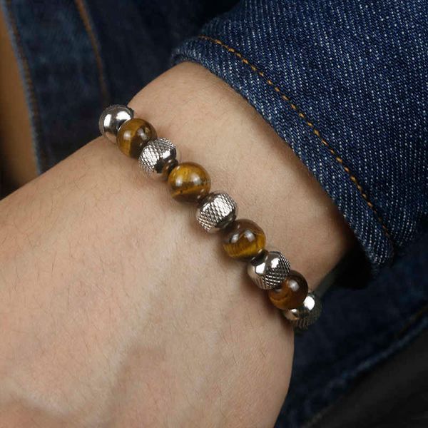 charm bracelets 2023 fadeless stainless steel stone bracelet men natural stone tiger eye beaded bracelet for men jewelry pulsera hombre aa23, Golden;silver
charm bracelets 2023 fadeless stainless steel stone bracelet men natural stone tiger eye beaded bracelet for men jewelry pulsera hombre aa23, Golden;silver