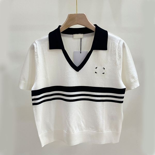 329 2023 summer brand same style sweater short sleeve white lapel neck pullover fashion womens clothes womens lixuan8, White;black
329 2023 summer brand same style sweater short sleeve white lapel neck pullover fashion womens clothes womens lixuan8, White;black
