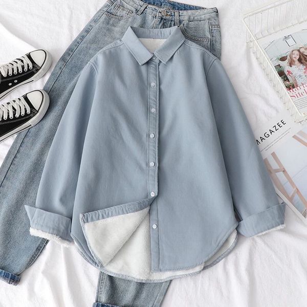 women's blouses shirts autumn winter fleece shirt solid color thick warm button down blouse woman korean loose long sleeve 230404, White
women's blouses shirts autumn winter fleece shirt solid color thick warm button down blouse woman korean loose long sleeve 230404, White