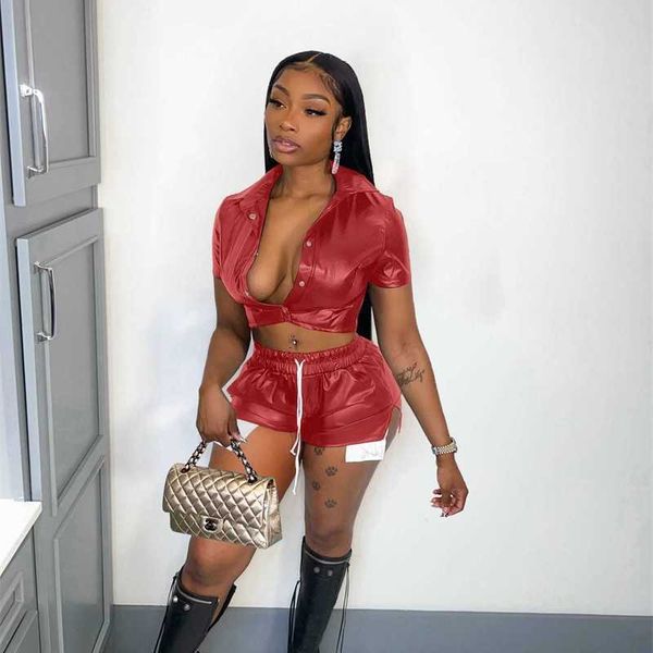 fashion casual women clothing tracksuits two piece outfits deep v neck button pu leather crop and pocket split shorts suit, Gray
fashion casual women clothing tracksuits two piece outfits deep v neck button pu leather crop and pocket split shorts suit, Gray