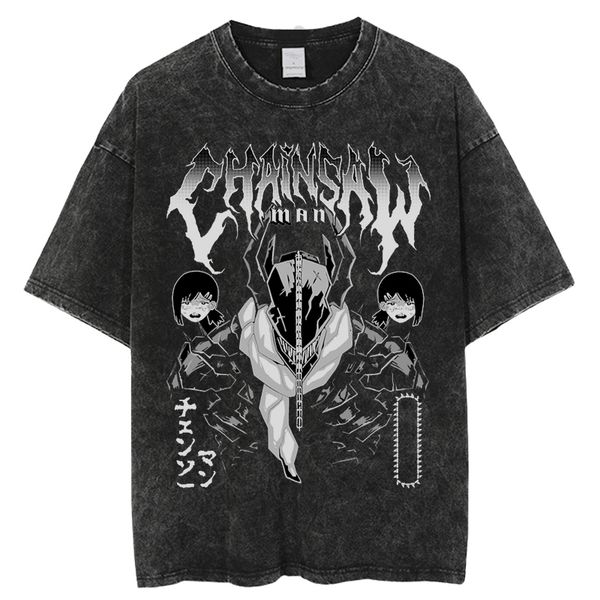 men's tshirts summer retro washed men tshirts anime chainsaw man print t shirt harajuku casual tees 100 cotton short sleeve y2k 230403, White;black 
men's tshirts summer retro washed men tshirts anime chainsaw man print t shirt harajuku casual tees 100 cotton short sleeve y2k 230403, White;black