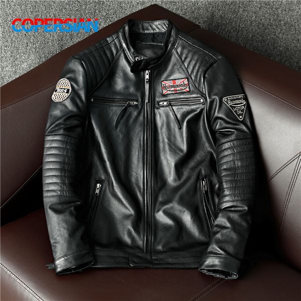 men's leather faux layer cowhide coat multi embroidery slim fit autumn and winter jacket 230404, Black
men's leather faux layer cowhide coat multi embroidery slim fit autumn and winter jacket 230404, Black