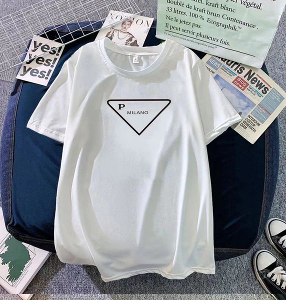 women's t-shirt designer inverted triangle monogram print solid color prad short sleeve high street loose oversized casual t-shirt men&, White
women's t-shirt designer inverted triangle monogram print solid color prad short sleeve high street loose oversized casual t-shirt men&, White
