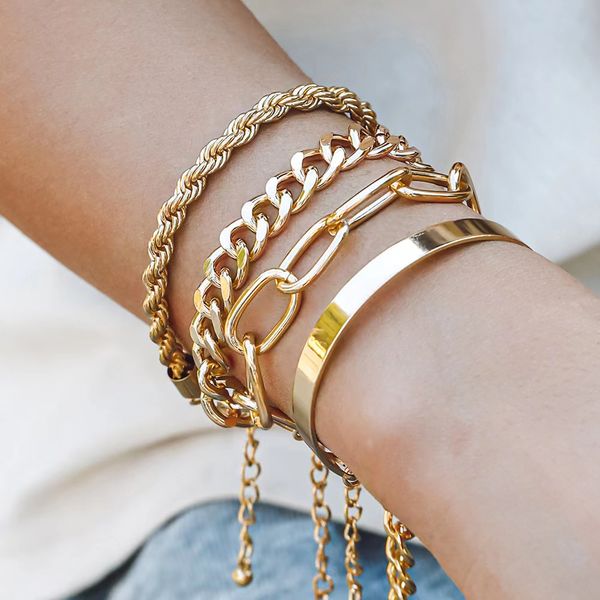trendy gold chain mix and match bracelet simple thread exaggerated hip hop four piece sett, Black
trendy gold chain mix and match bracelet simple thread exaggerated hip hop four piece sett, Black