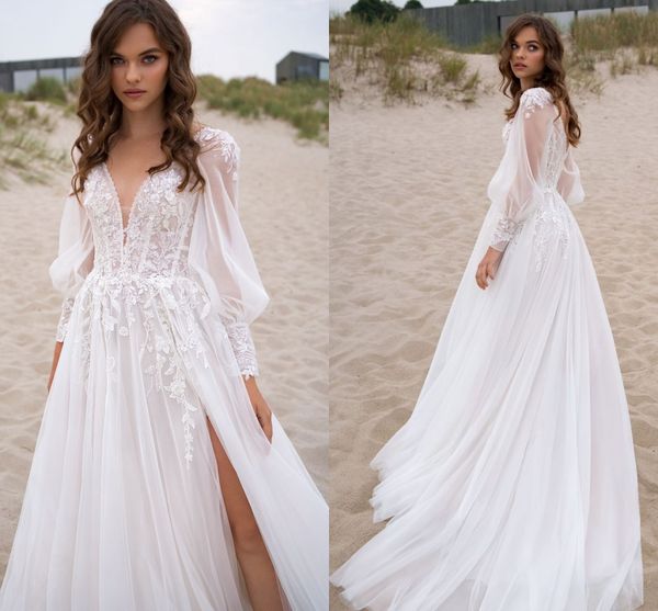 long puff sleeves boho wedding dress 2023 tulle v-neck high split appliques women bride gowns custom made civil robe de mariee vestido de no, White
long puff sleeves boho wedding dress 2023 tulle v-neck high split appliques women bride gowns custom made civil robe de mariee vestido de no, White