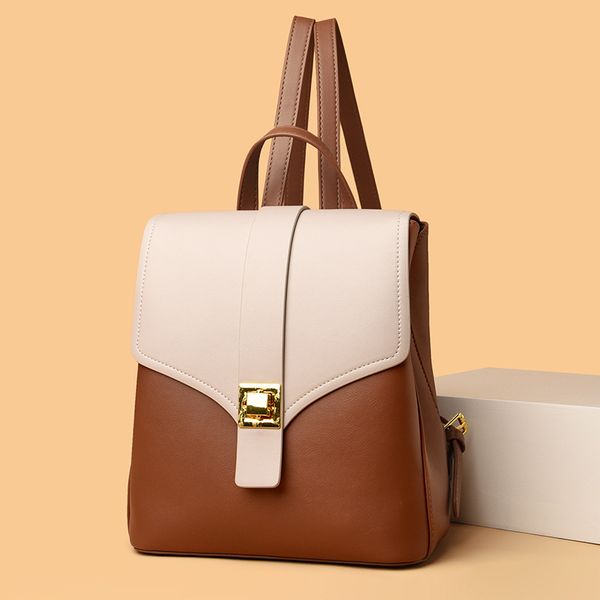 Simplicity womens shoulder bag 4 colors simple Joker color matching leather leisure travel backpack this year popular anti-theft buckle fashion handbag wholesale, Khaki
Simplicity womens shoulder bag 4 colors simple Joker color matching leather leisure travel backpack this year popular anti-theft buckle fashion handbag wholesale, Khaki