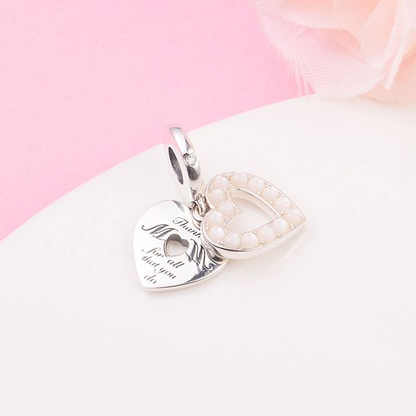 925 sterling silver pearlescent white heart mum double bead fits european jewelry pandora style charm bracelets, Black
925 sterling silver pearlescent white heart mum double bead fits european jewelry pandora style charm bracelets, Black