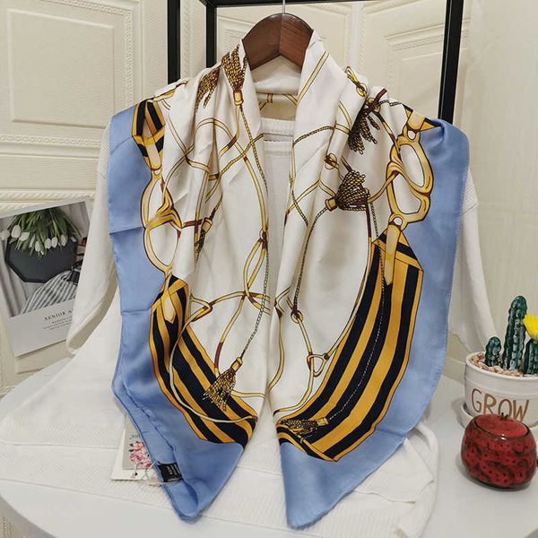 sarongs new european and american style sunscreen tassel chain striped pattern large square scarf 90cm silk scarf p230403, Blue;gray
sarongs new european and american style sunscreen tassel chain striped pattern large square scarf 90cm silk scarf p230403, Blue;gray