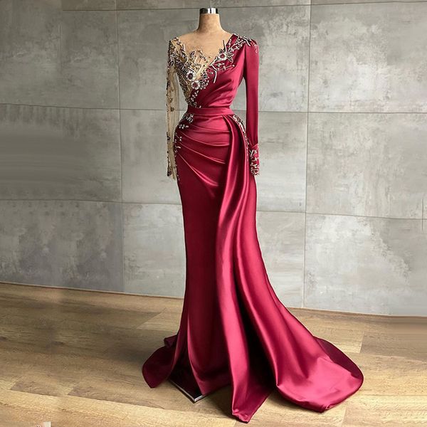 dubai burgundy satin scoop mermaid evening dress beaded ruffle vintage women long dresses, Black;red
dubai burgundy satin scoop mermaid evening dress beaded ruffle vintage women long dresses, Black;red