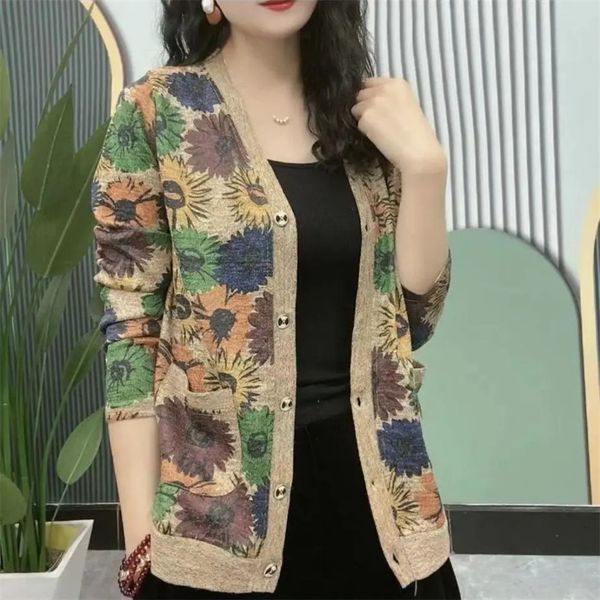 women's knits tees spring autumn sweater womens korean knitted cardigan fashion mothers wear floral longsleeved thin jacket coat female, White
women's knits tees spring autumn sweater womens korean knitted cardigan fashion mothers wear floral longsleeved thin jacket coat female, White