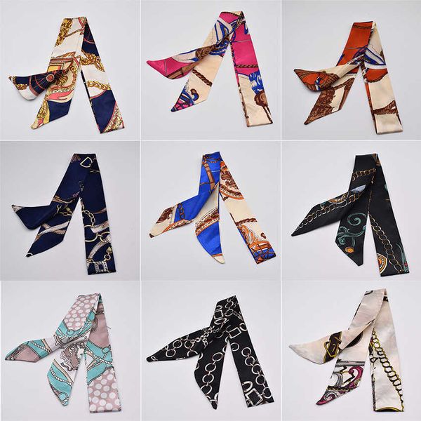 sarongs small silk scarf for women 2021 new print handle bag ribbons brand fashion head scarf small long skinny scarves wholesale p230403, Blue;gray 
sarongs small silk scarf for women 2021 new print handle bag ribbons brand fashion head scarf small long skinny scarves wholesale p230403, Blue;gray