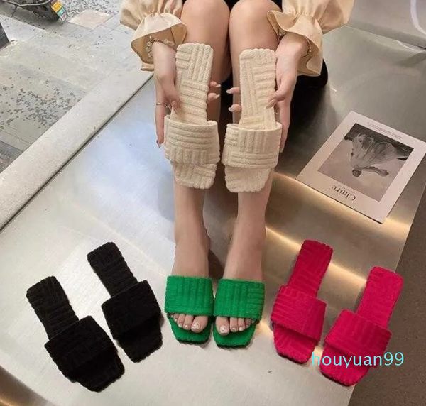 slippers warm towel pattern women new embossed cotton drag home all match sandals candy color 2023, Black
