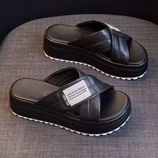 women's platform slippers summer outdoor non-slip fashion personality everything muffin mid-heel casual sandals, Black
women's platform slippers summer outdoor non-slip fashion personality everything muffin mid-heel casual sandals, Black