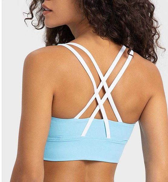 lu-367 striped rib vibrant contrast cross strap sports bra women's underwear wide hem high strength tanks, White;red
lu-367 striped rib vibrant contrast cross strap sports bra women's underwear wide hem high strength tanks, White;red