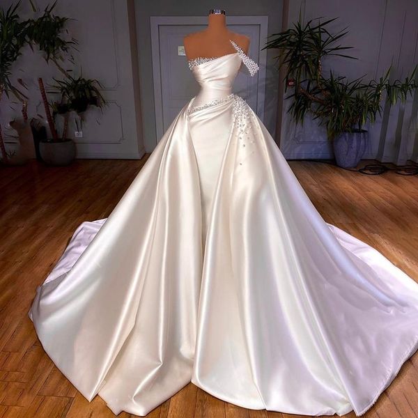 satin beaded wedding dress 2023 3 in 1 pearls mermaid court train luxury one shoulder princess women bride gowns vestido de noiva, White
satin beaded wedding dress 2023 3 in 1 pearls mermaid court train luxury one shoulder princess women bride gowns vestido de noiva, White