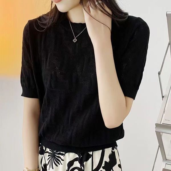 women designer sweater short sleeve jumpers knits letter printed comfortable women's knitted top, White
women designer sweater short sleeve jumpers knits letter printed comfortable women's knitted top, White