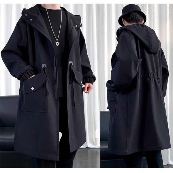 men's trench coats fashion coat black windbreaker man hooded loose long wild spring autumn hoodies 230404, Tan;black
men's trench coats fashion coat black windbreaker man hooded loose long wild spring autumn hoodies 230404, Tan;black