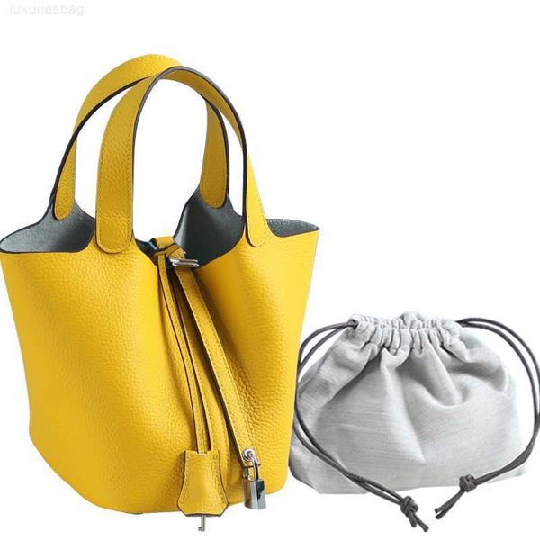 designer luxury bag lychee grain layer cow women's vegetable basket lock bucket leather handbagz5wmxrec picotin