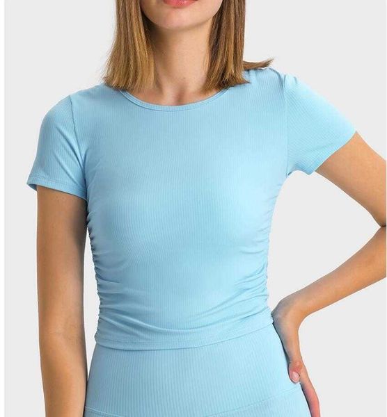 lu-374 yoga striped rib micropleated waist retractor short sleeve sport shirt high stretch nude fit slim yoga t-shirt, White;red
lu-374 yoga striped rib micropleated waist retractor short sleeve sport shirt high stretch nude fit slim yoga t-shirt, White;red