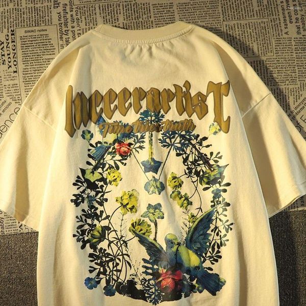 men's t shirts european and american vintage flower printing men women loose design fashion high street couple casual top, White;black
men's t shirts european and american vintage flower printing men women loose design fashion high street couple casual top, White;black