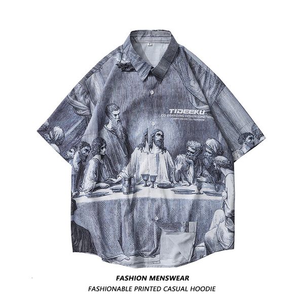 men's casual shirts oversized mens summer painting printing personality joker couples male female silk vintage clothing button up 23040, White;black
men's casual shirts oversized mens summer painting printing personality joker couples male female silk vintage clothing button up 23040, White;black