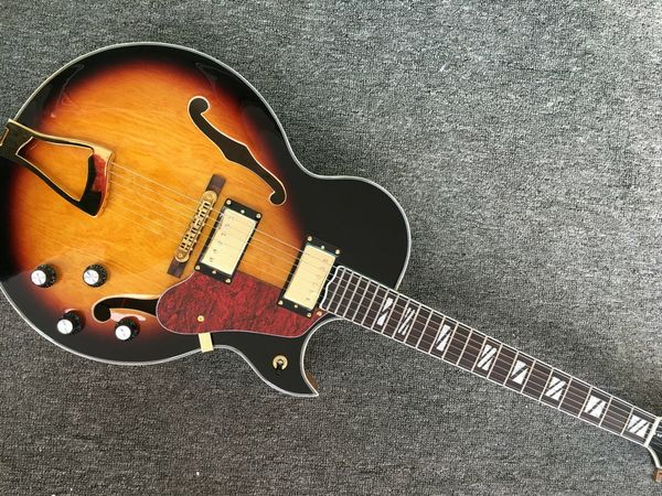 electric guitar, jazz f hole sunburst color guitar, 6-string rosewood fingerboard, gold accessories, 2 pickups,jazz guitar
electric guitar, jazz f hole sunburst color guitar, 6-string rosewood fingerboard, gold accessories, 2 pickups,jazz guitar