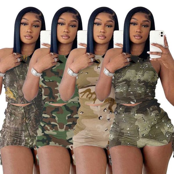 2023 summer new womens designer clothing tracksuits two piece outfits pleated camouflage printed vest shorts pit strip sportwear, Gray
2023 summer new womens designer clothing tracksuits two piece outfits pleated camouflage printed vest shorts pit strip sportwear, Gray