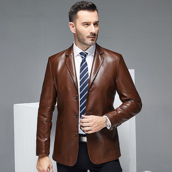men's leather faux cg6176 spring and autumn jacket thin plush lapel highend business casual slim suit 230404, Black
men's leather faux cg6176 spring and autumn jacket thin plush lapel highend business casual slim suit 230404, Black