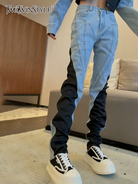 women's shorts twotyle casual denim pants colorblock for women high waist slim long pencil trousers female autumn fashion clothes 23040, White;black
women's shorts twotyle casual denim pants colorblock for women high waist slim long pencil trousers female autumn fashion clothes 23040, White;black