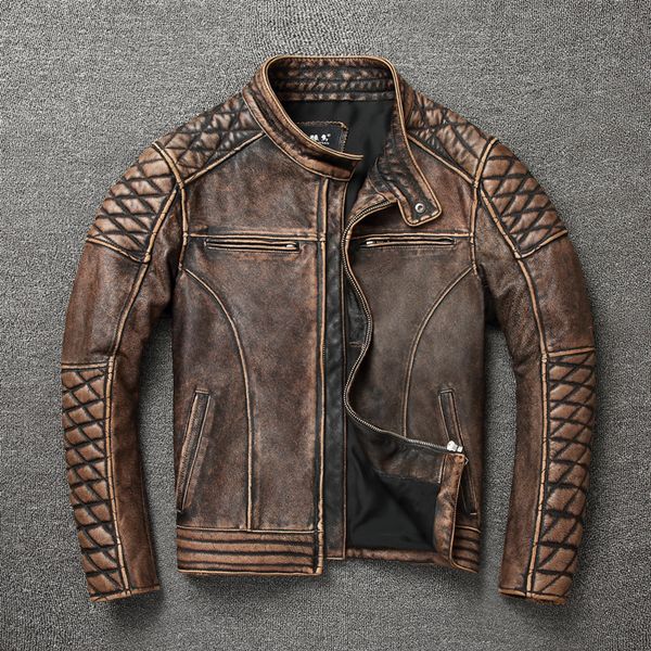 men's leather faux cowhide jacket casual men's standup collar made old motorcycle suit 230404, Black
men's leather faux cowhide jacket casual men's standup collar made old motorcycle suit 230404, Black