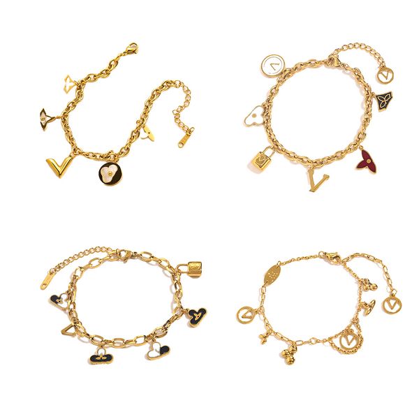 classic bracelets bangle 18k gold plated stainless steel flower letter pendants lovers gift wristband cuff chain women bracelet for birthday, Black
classic bracelets bangle 18k gold plated stainless steel flower letter pendants lovers gift wristband cuff chain women bracelet for birthday, Black