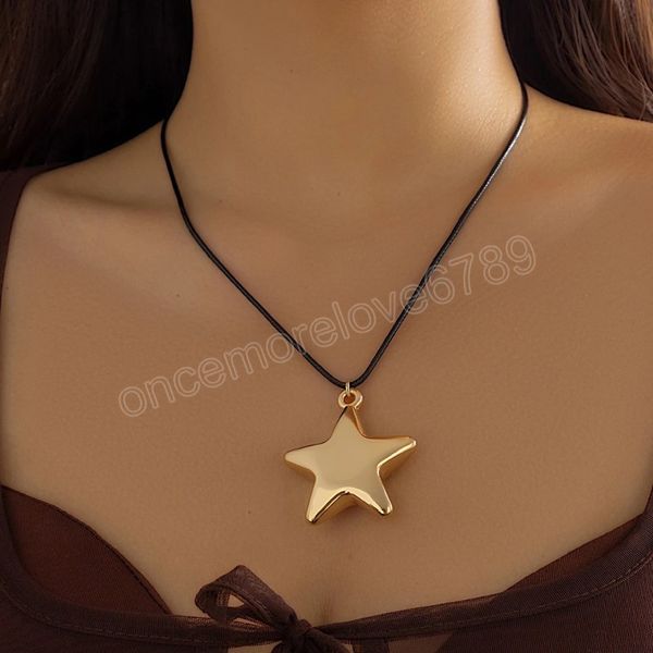 black leather braid wax cord big star pendant necklace for women collar chain choker jewelry men, Silver
black leather braid wax cord big star pendant necklace for women collar chain choker jewelry men, Silver