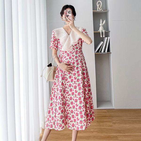 maternity dresses french pregnant women's chiffon flower dress summer sweet pleated neckline fashion print pregnant women's dress, White
maternity dresses french pregnant women's chiffon flower dress summer sweet pleated neckline fashion print pregnant women's dress, White
