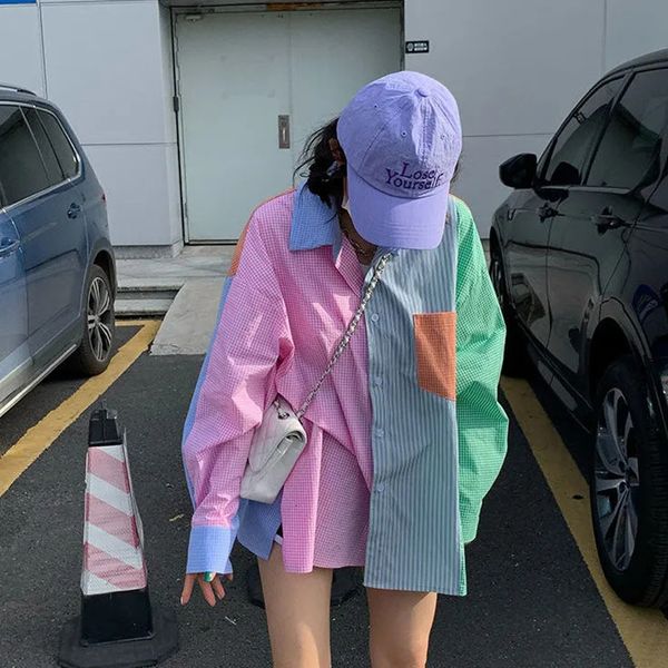women's blouses shirts mexzt women patchwork streetwear long sleeve contrast buttons blouse fashion oversize asymmetrical all match car, White
women's blouses shirts mexzt women patchwork streetwear long sleeve contrast buttons blouse fashion oversize asymmetrical all match car, White